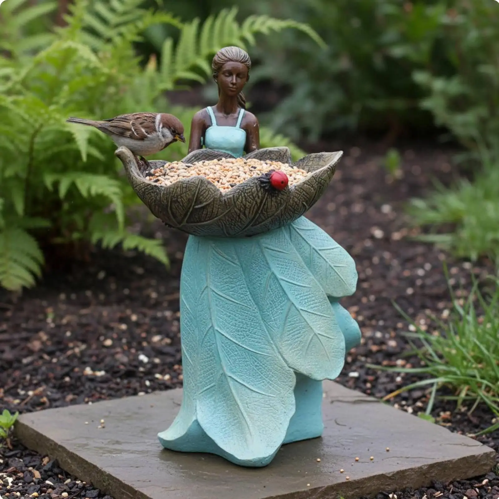 Comedero para Aves con Estatua Decorativa Resistente a la Intemperie - imagen 2