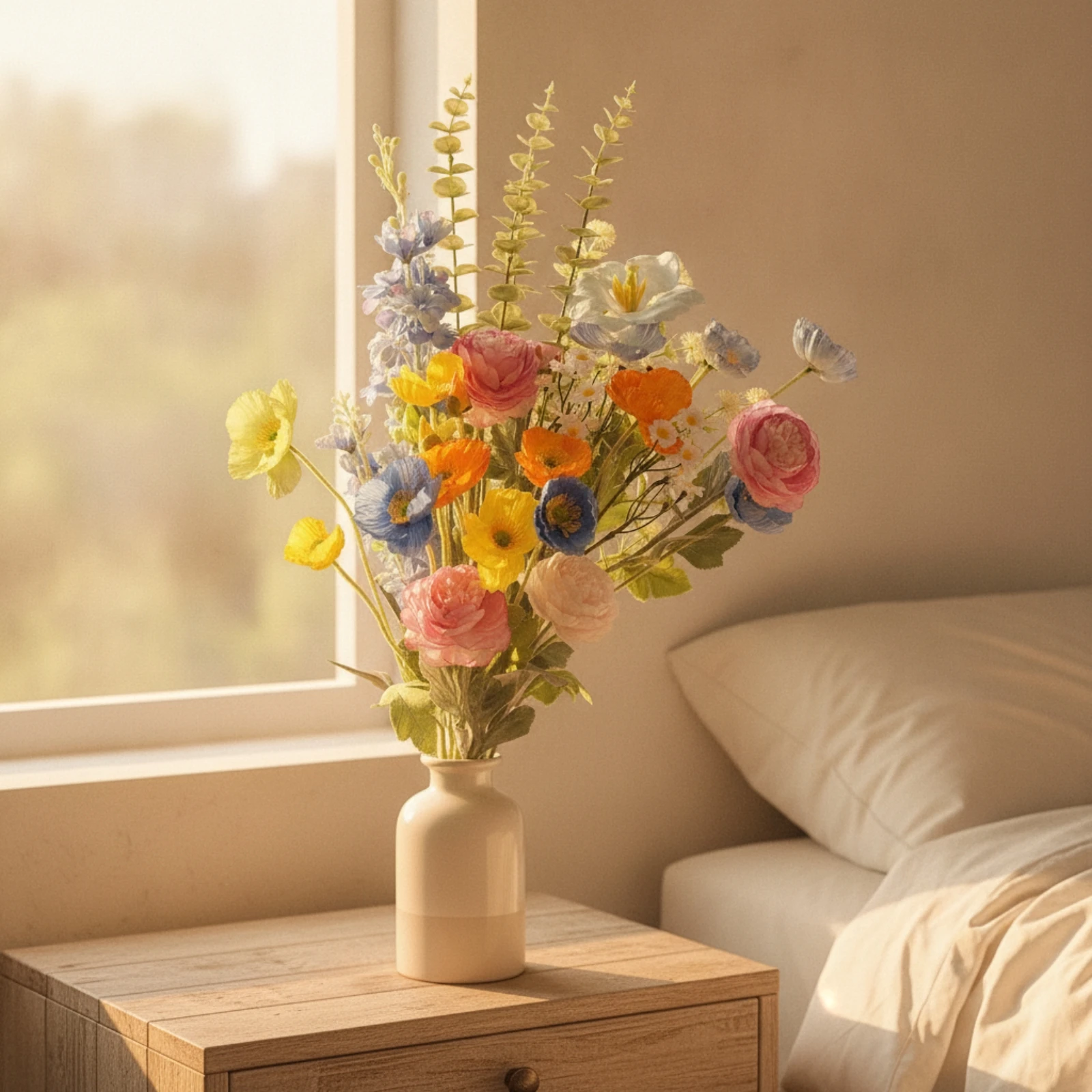 Ramo de Flores Artificiales para Decoración del Hogar – Arreglo con Tallos