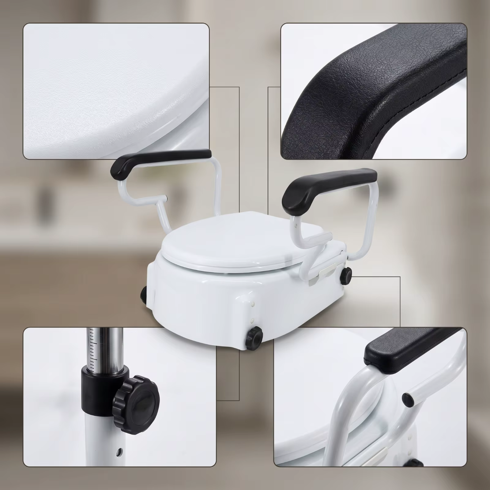 Asiento elevador para inodoro con reposabrazos abatible y acolchado - imagen 5