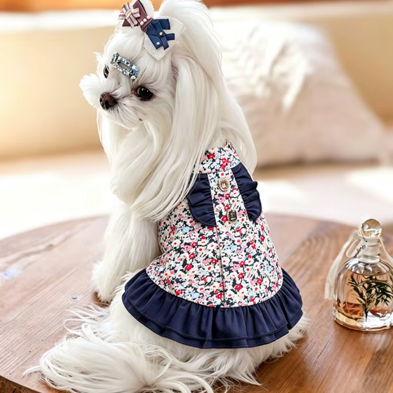 Vestido floral para perros pequeños – Estilo princesa con lazo para bodas - imagen 4
