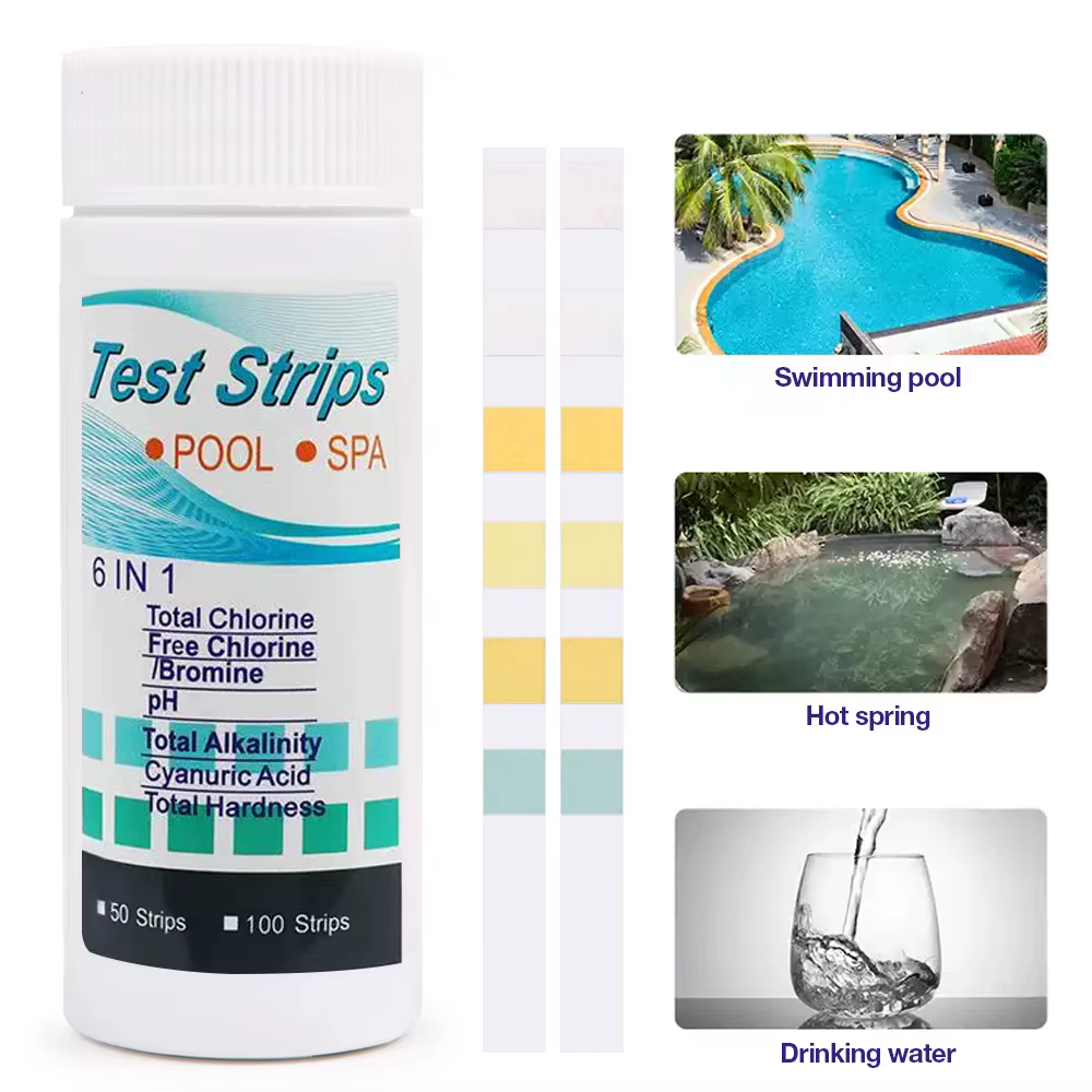 Tiras Reactivas 6 en 1 para Piscina y Spa – Análisis de Agua y pH