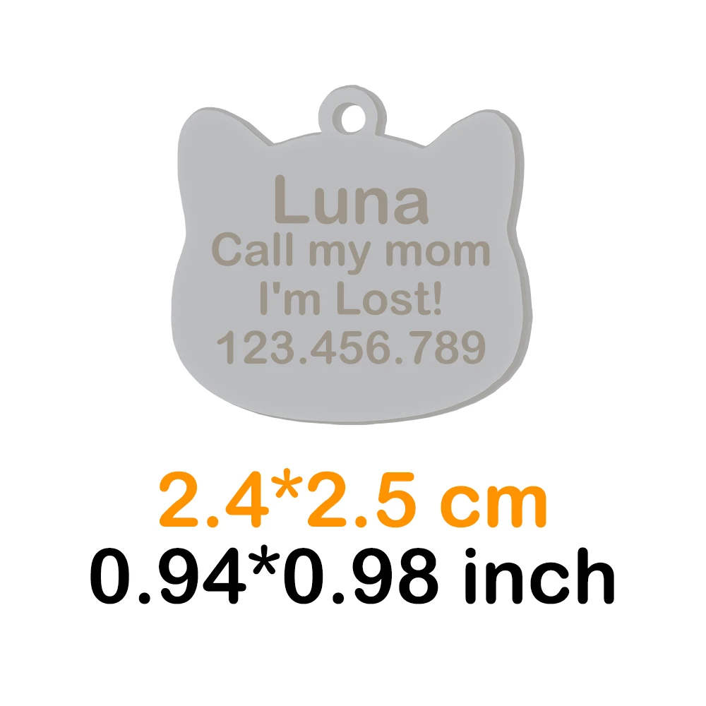 Placa de identificación de gato con nombre grabado