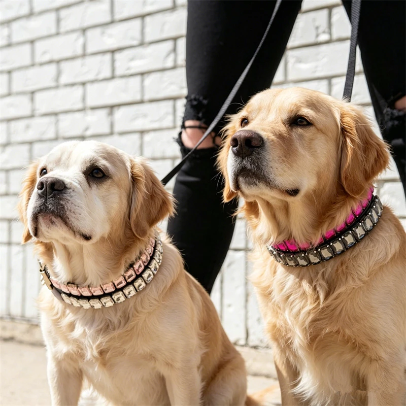 Collar de lujo con pedrería para perro y gato – Ajustable de cuero PU blanco con cristales - imagen 5