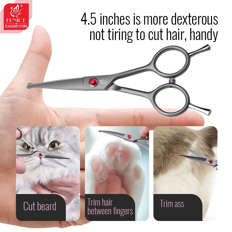 Tijeras Fenice 4.5" peluquería canina – Puntas seguras, cara y - imagen 4