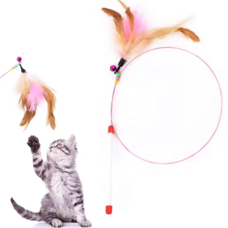 Juguete para gatos con plumas y campana: palo de acero para jugar - imagen 2