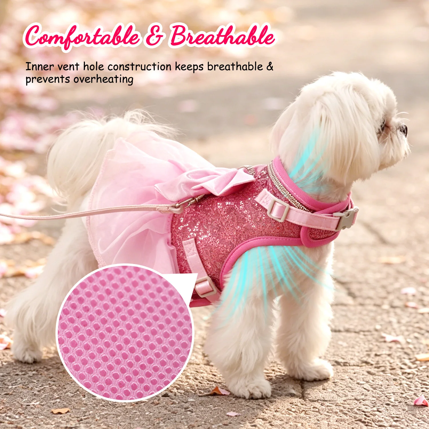 Arnés con vestido princesa con lazo para perros y gatos pequeños - imagen 5