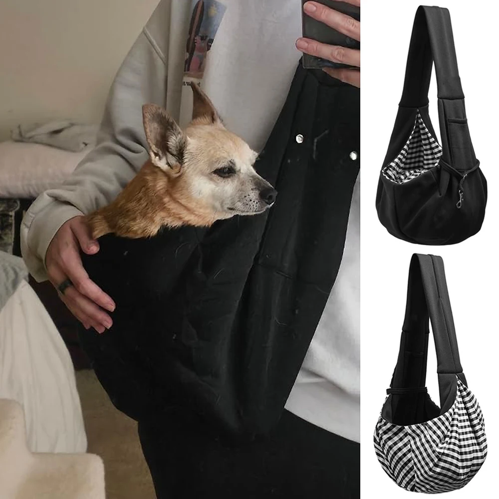 Bolso bandolera para mascotas en uso