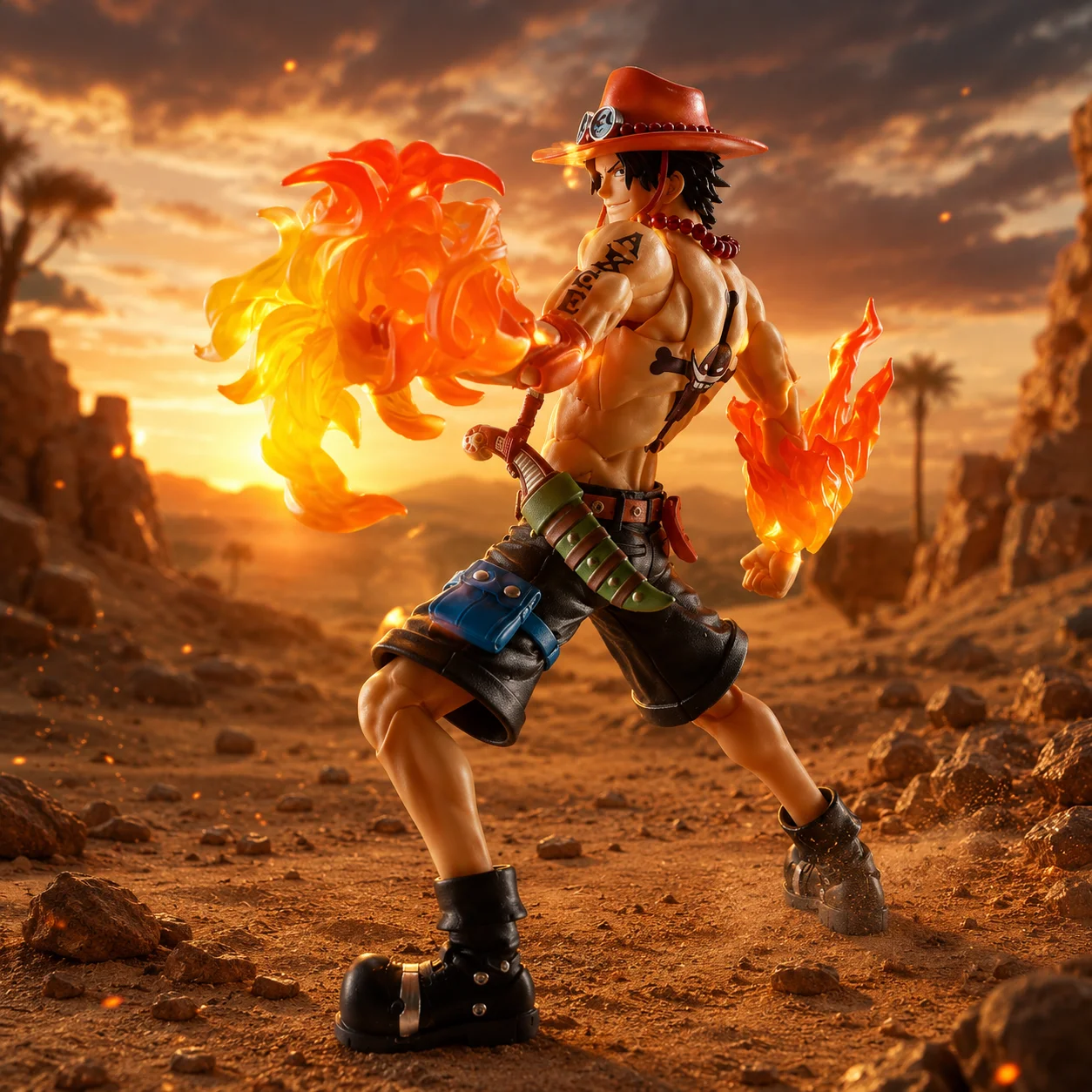 Figura Portgas D. Ace SHF Figuarts vista frontal con efectos de llama