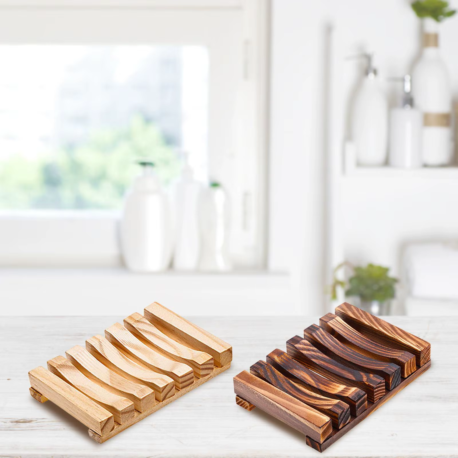 Jabonera de madera con drenaje para baño y cocina - imagen 5