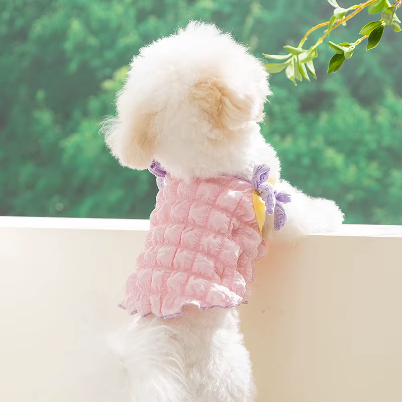 Vestido de verano rosa con lazo y falda de burbujas para perros - imagen 3