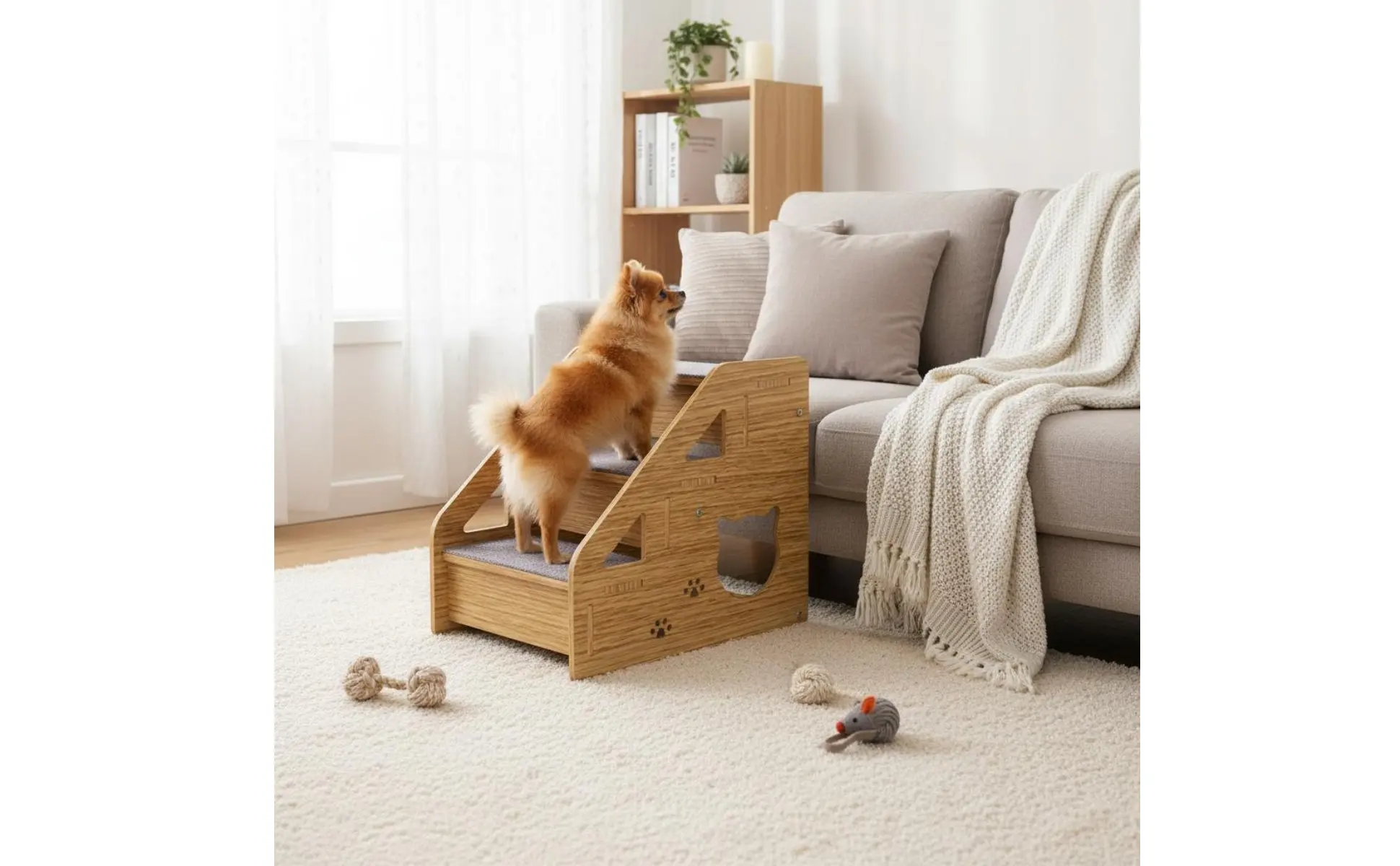 Escaleras de madera para mascotas de tres niveles