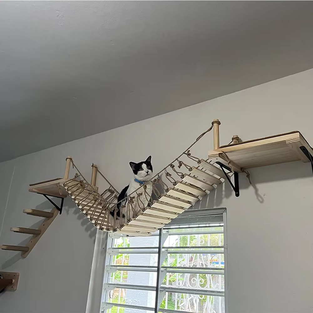 Escalera de Pared para Gatos con Puente – Mueble de Madera y Sisal - imagen 5