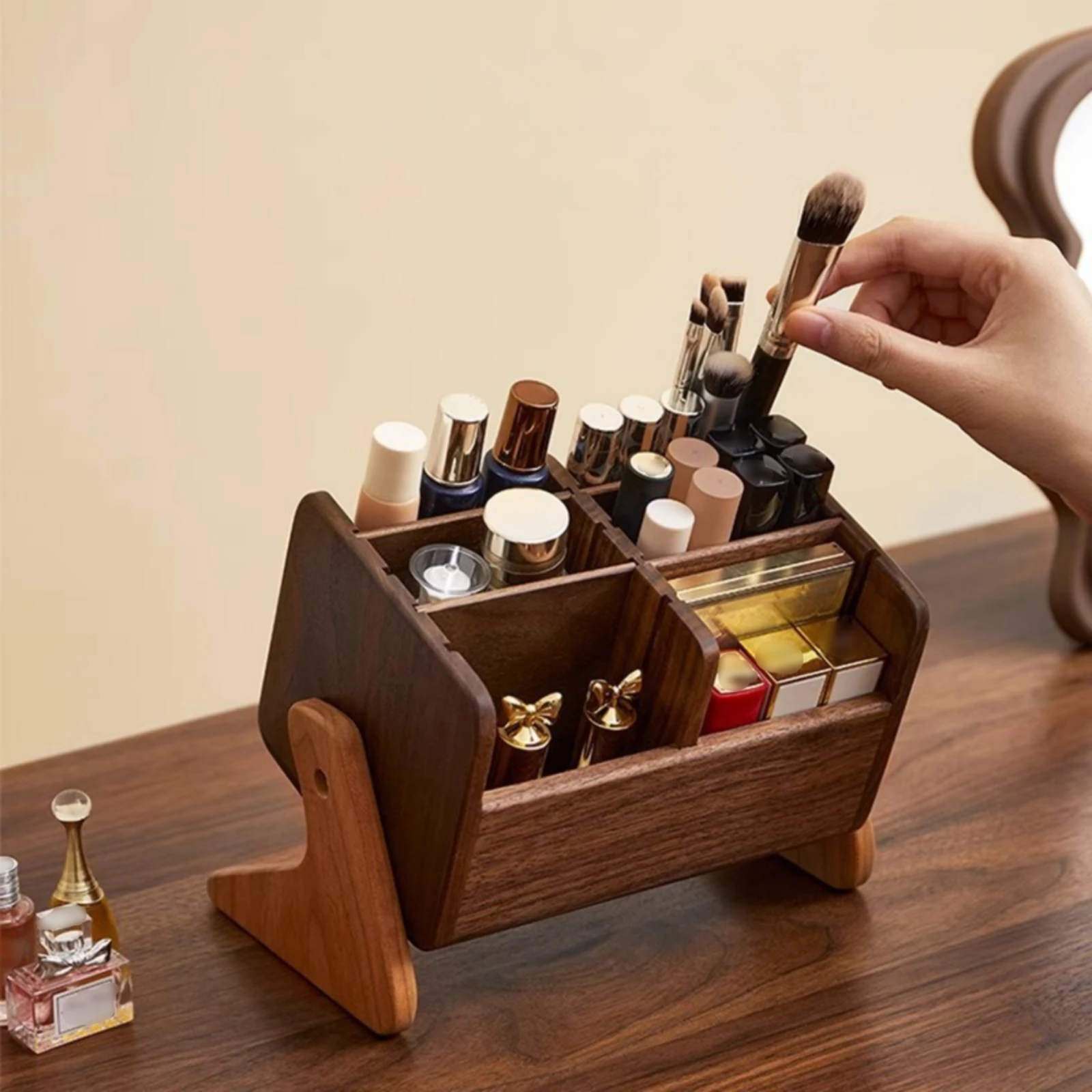 Organizador Maquillaje Madera para Tocador – Estuche con Compartimentos - imagen 2