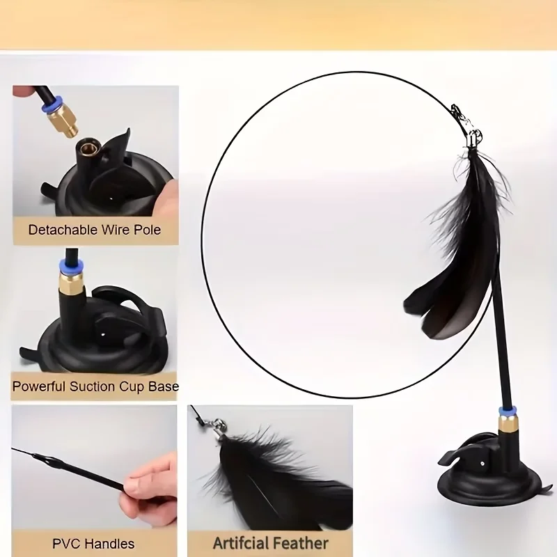 Varita juguete para gatos con plumas artificiales y base de succión - imagen 4