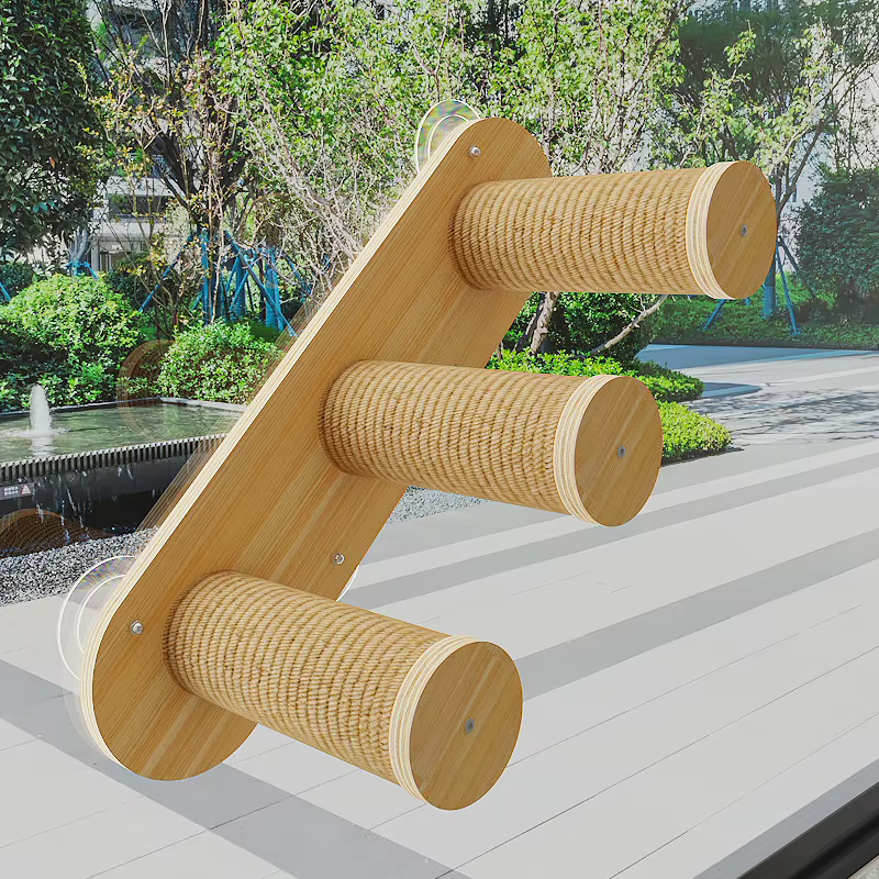 Hamaca ventana para gatos con ventosa transparente, madera - imagen 3