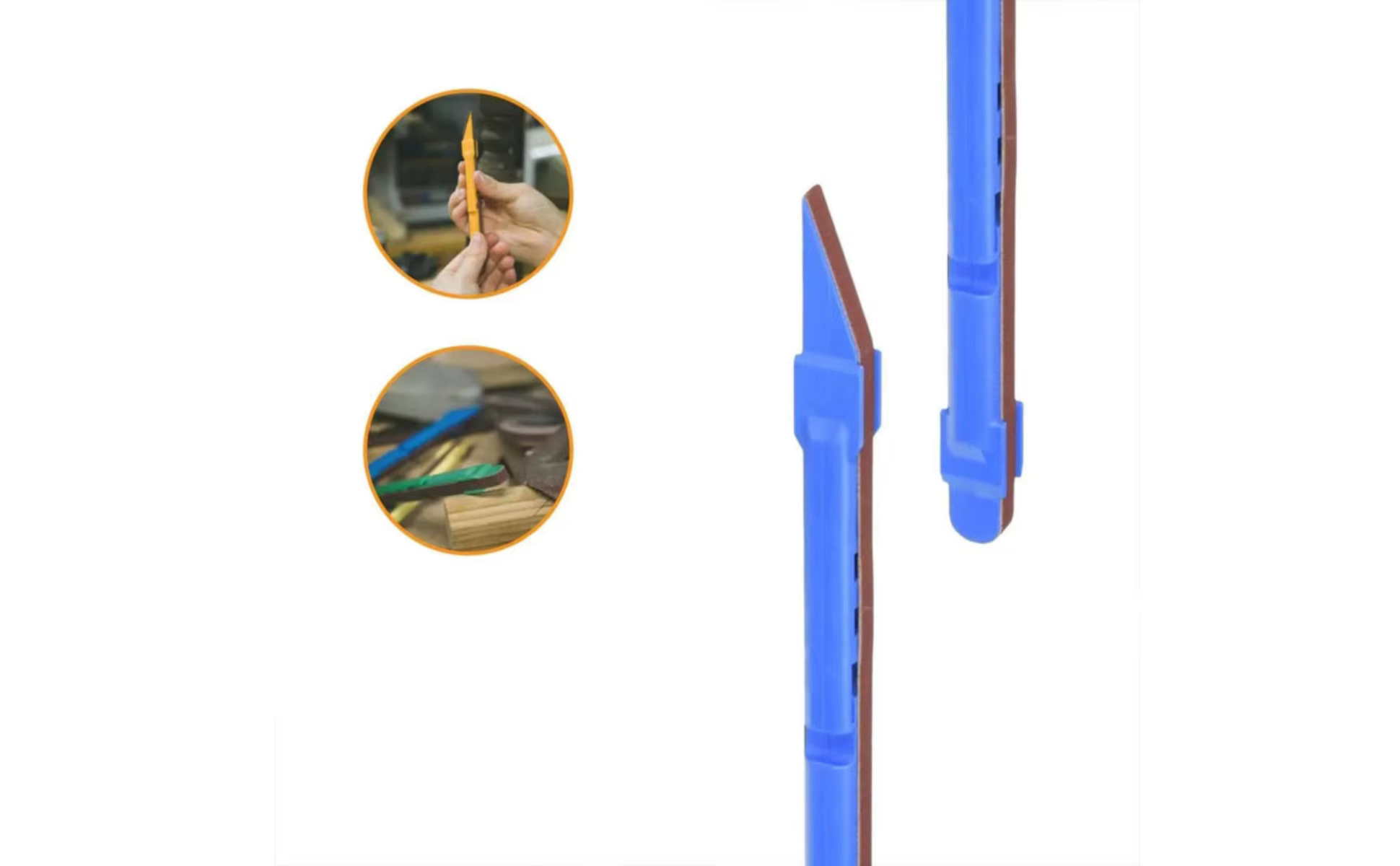 Primer plano del extremo cónico de uno de los lijadores, mostrando la textura abrasiva y la forma punta para detalles finos