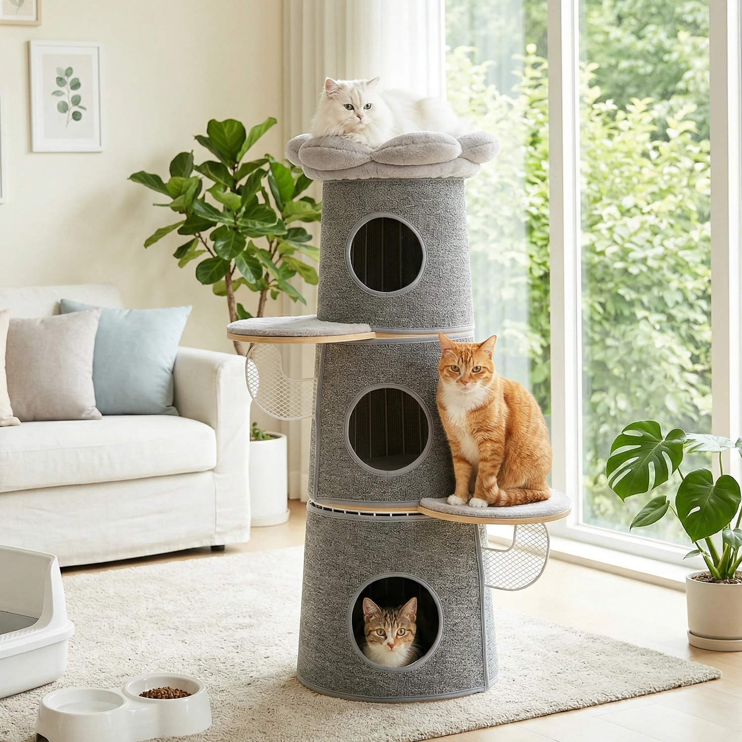 Árbol para gatos con 3 condominios, rascador y estructura metálica - imagen 2