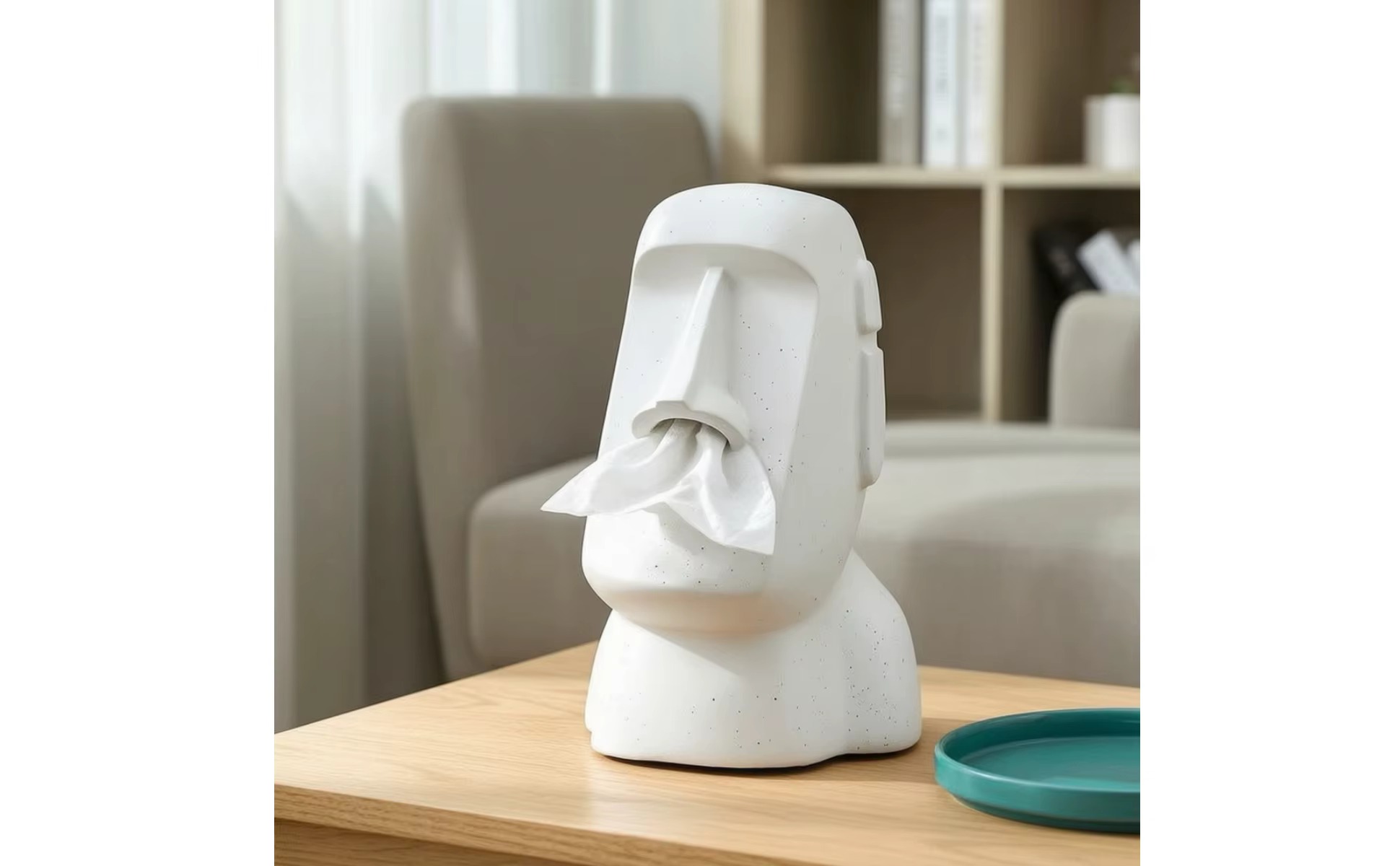 Caja de pañuelos Moai con acabado brillante