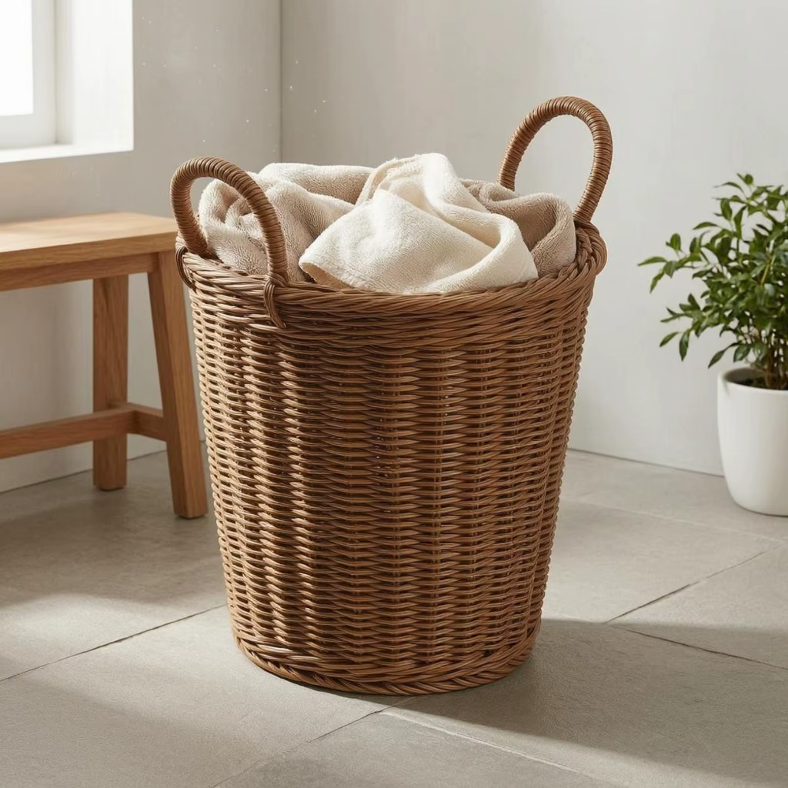 Cesta redonda de mimbre para gatos y perros pequeños - imagen 2