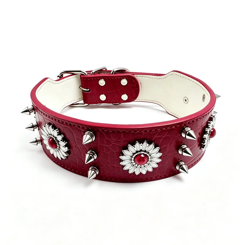 Collar con Púas para Perros y Gatos Medianos – Cuero PU Ajustable
