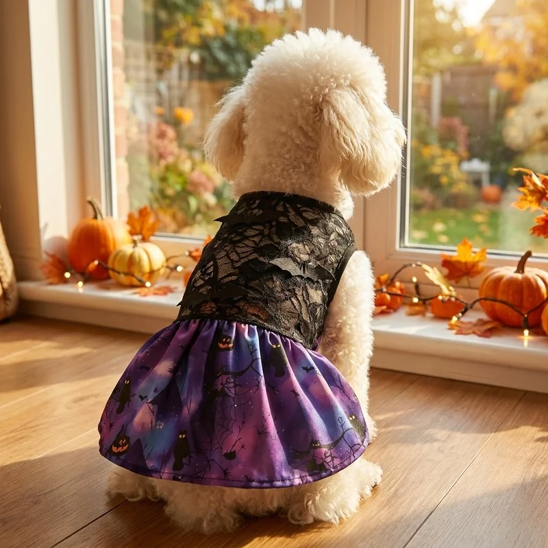 Disfraz murciélago Halloween para gatos y perros – Tutú de encaje - imagen 4