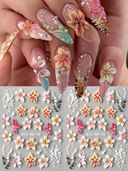Pegatinas 5D para uñas con hibisco en relieve, efecto gelatina