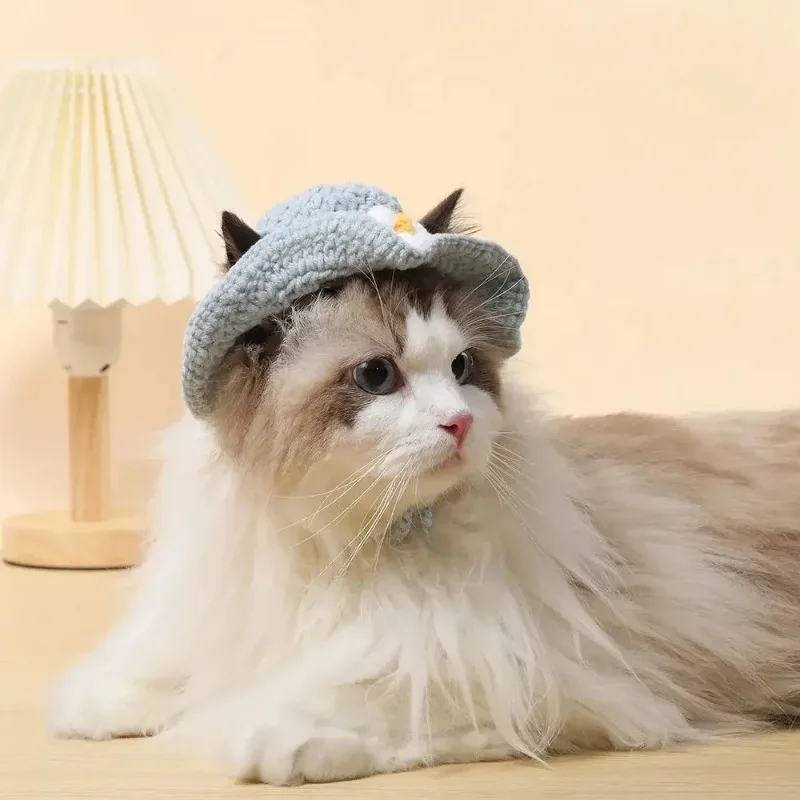 Gorro tejido para gatos con diseño otoñal