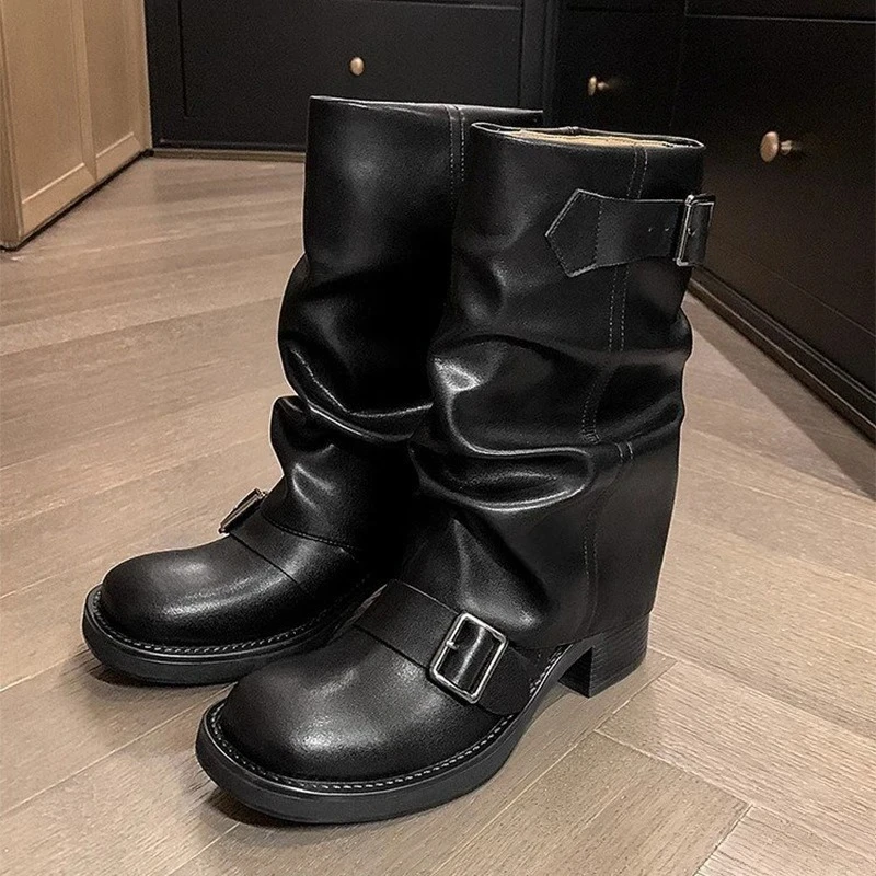 Botas vaqueras cortas para mujer con tacón grueso y plataforma - imagen 2
