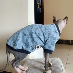 Camiseta elástica suave para gato Sphynx azul primaveral – Ropa floral rosa