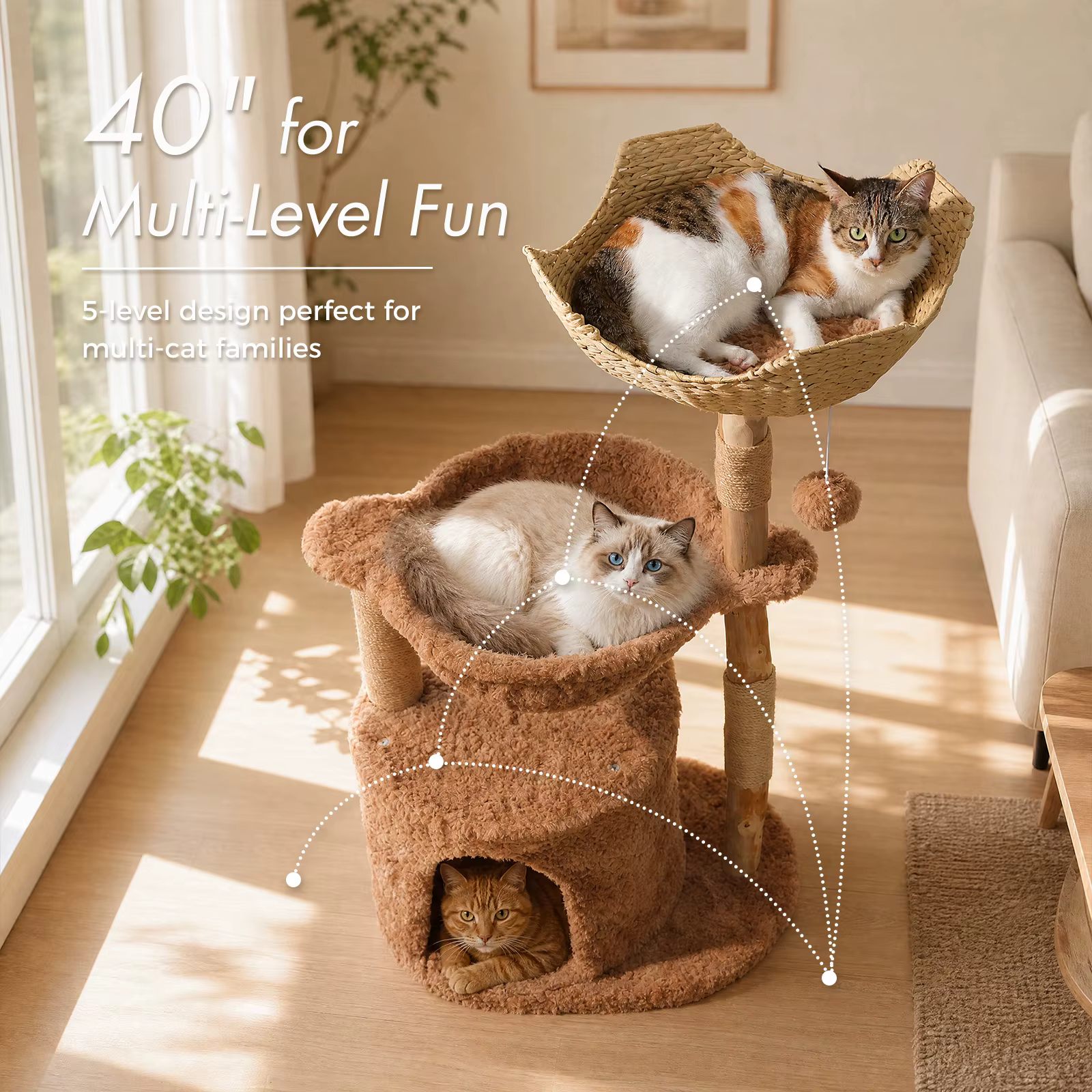 Árbol rascador para gatos con gran cesta de mimbre y hamaca - imagen 5