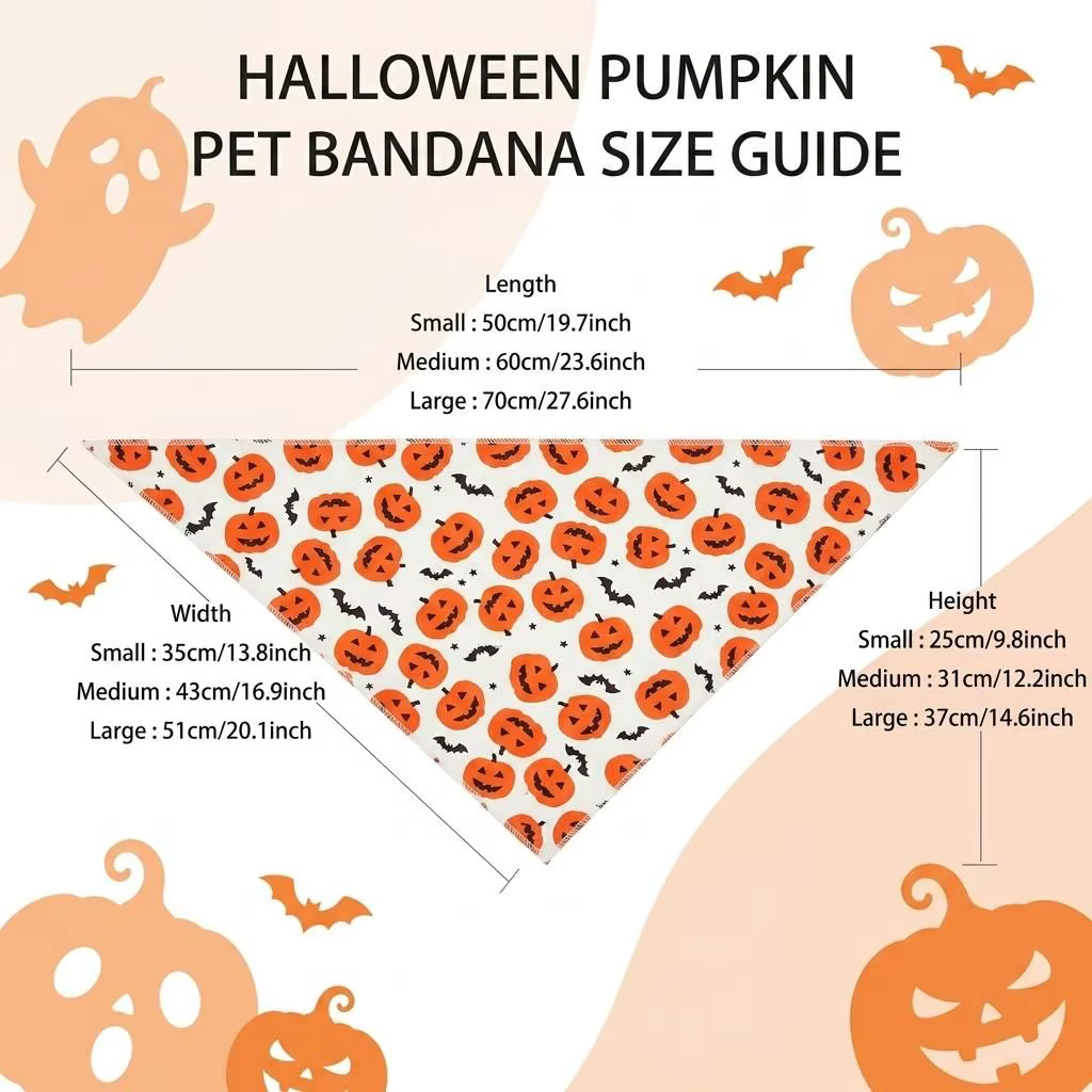 Set de 4 pañuelos triangulares para mascotas con estampados de Halloween