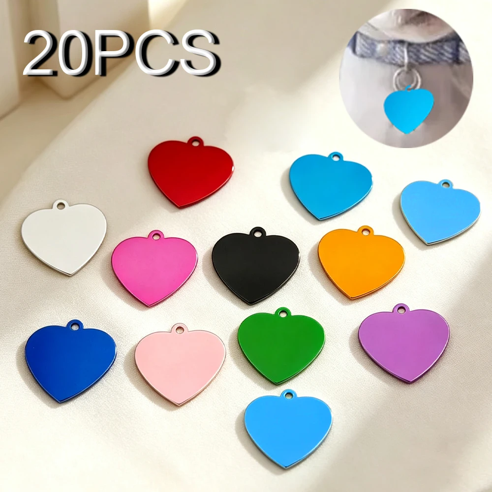 Placas de aluminio en forma de corazón para perros y gatos, pack de 20 unidades