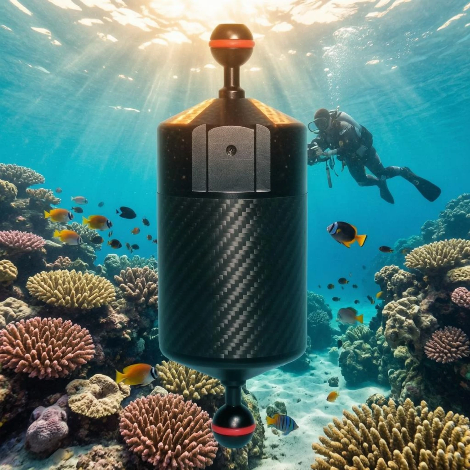 Brazo de flotación ligero fibra carbono para buceo, negro y rojo - imagen 5