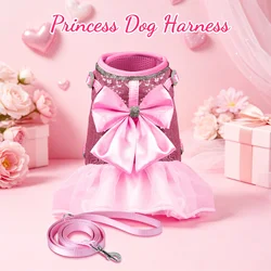 Arnés con vestido princesa con lazo para perros y gatos pequeños