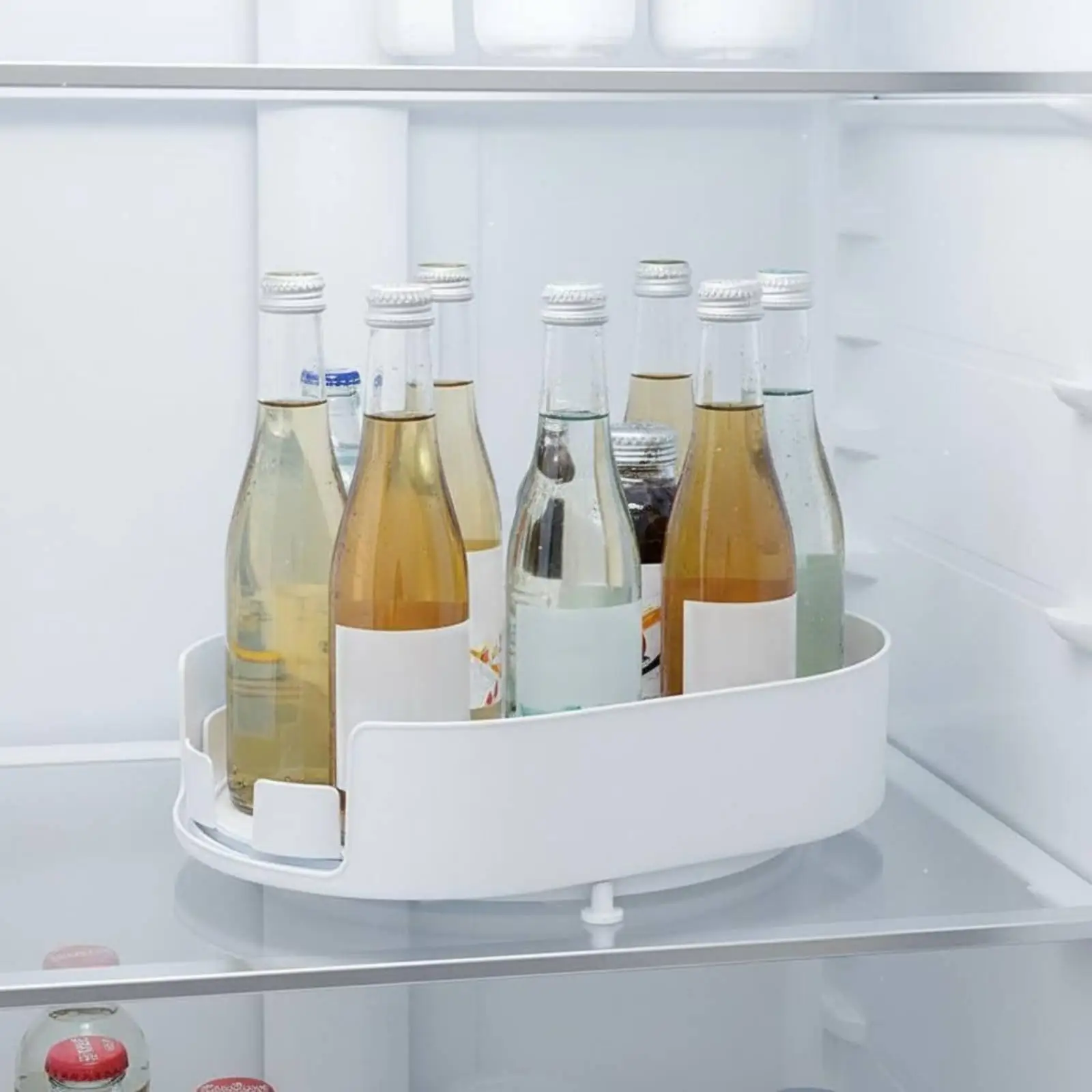 Organizador giratorio para nevera – Bandeja compacta para especias y bebidas