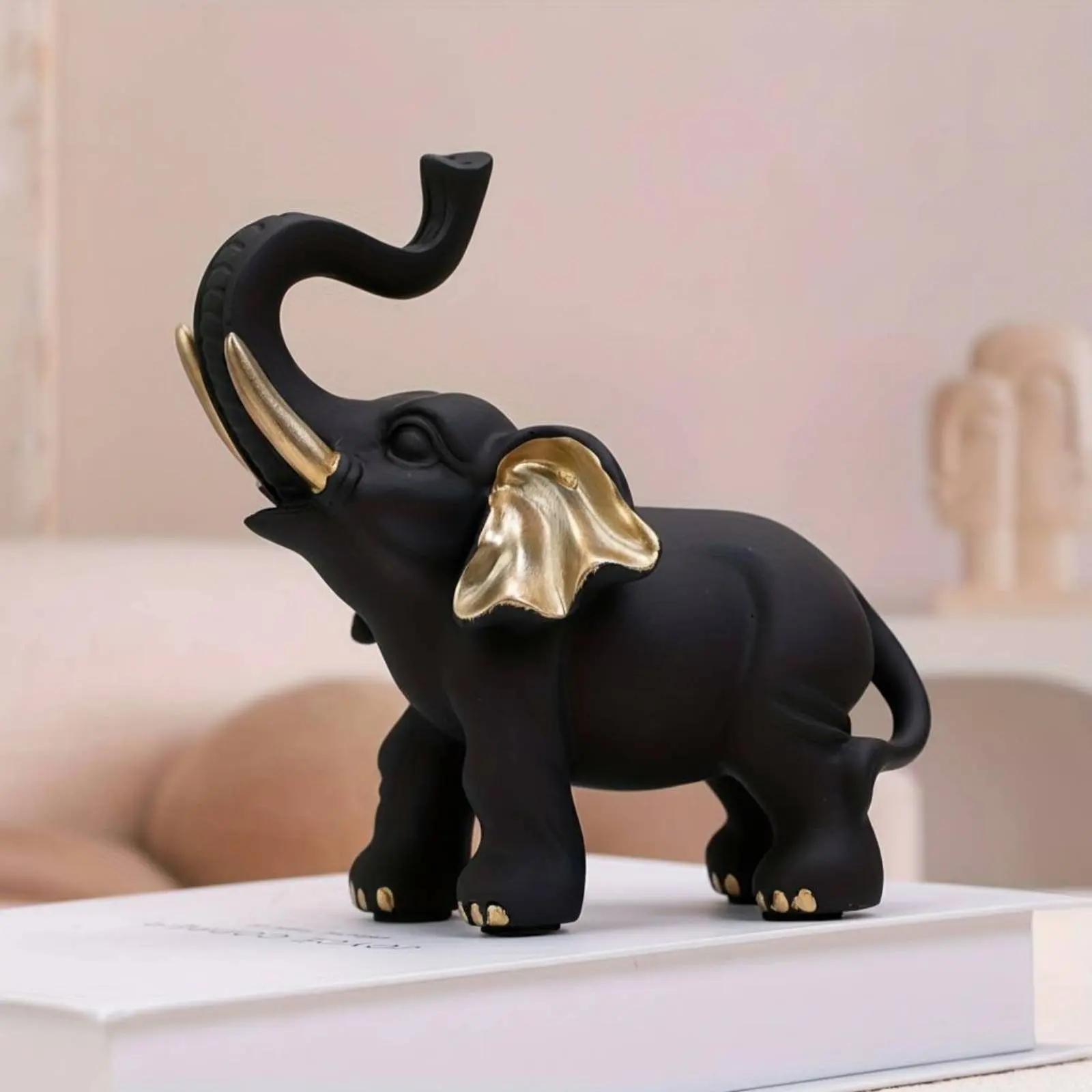 Figura elefante buena suerte negra y dorada, decoración hogar - imagen 5