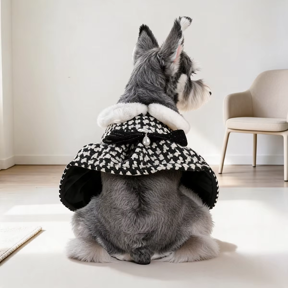Vestido princesa para perro con lazo y falda a cuadros – Otoño invierno