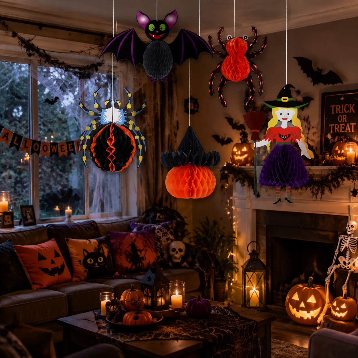 Adornos Colgantes de Panal para Halloween – Decoración Ventanas - imagen 4