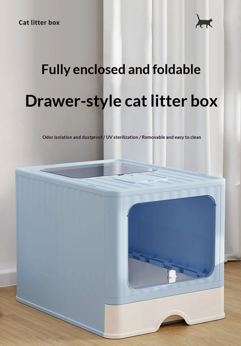 Caja de arena plegable completamente cerrada para gatos de interior