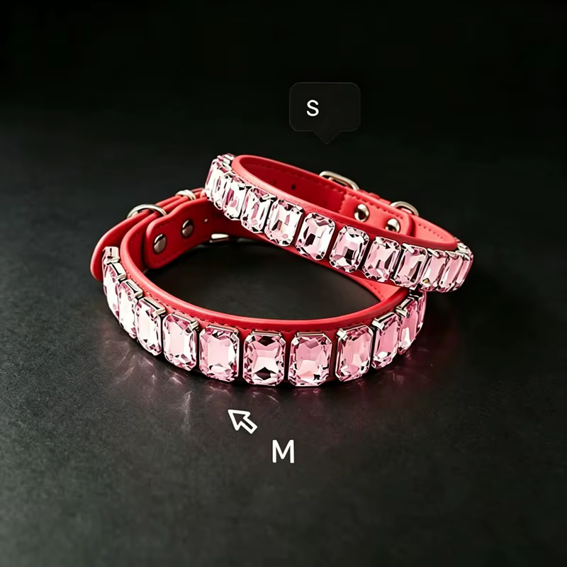 Collar de cuero suave con pedrería rectangular para gatos y perros - imagen 3