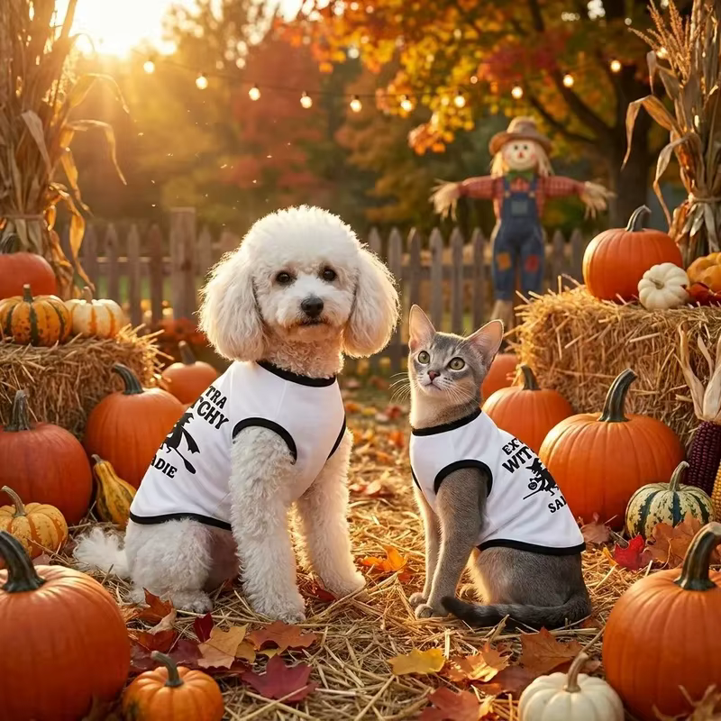 Camiseta Halloween para perros y gatos, diseño bruja, blanca con negro - imagen 3