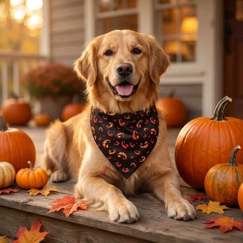 Pañuelo halloween perro gato triangular estampado calabaza - imagen 2