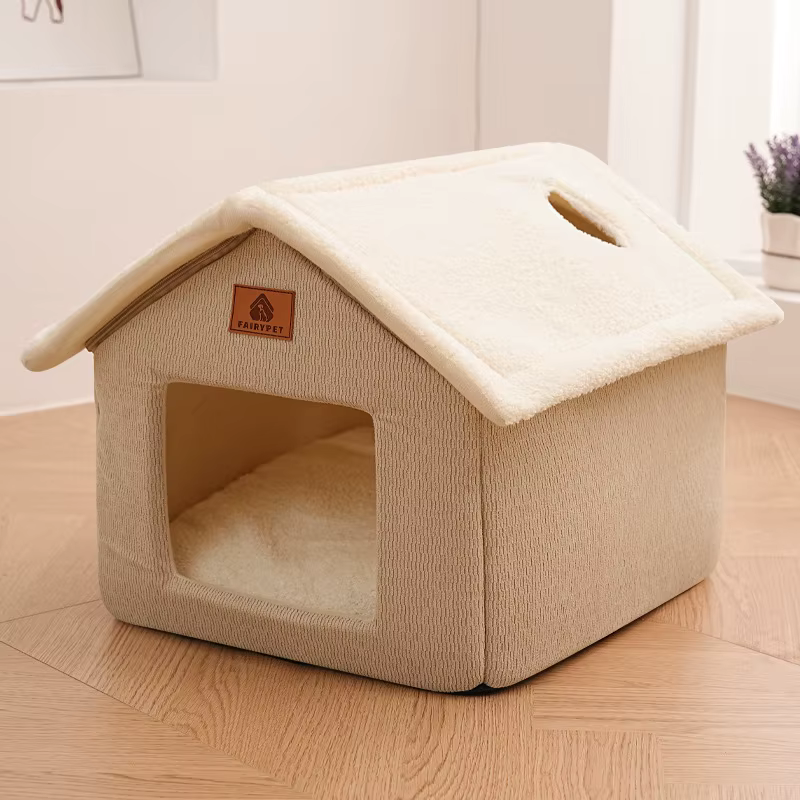 Casa cerrada de fieltro para gatos – Refugio cálido de invierno