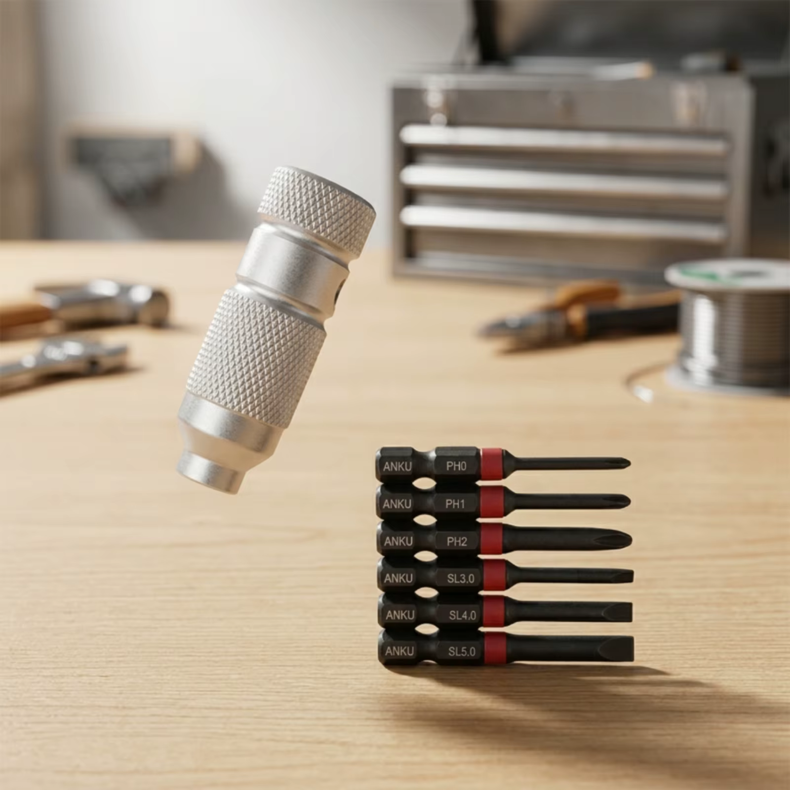 Destornillador con puntas de cambio rápido y bloqueo hexagonal para bricolaje