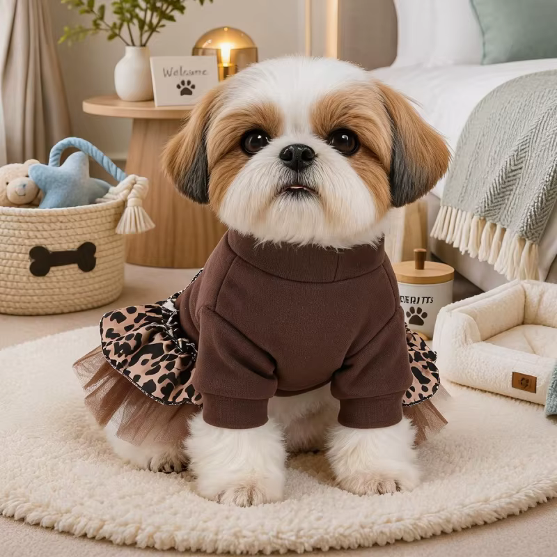Vestido con lazo para perros pequeños Chihuahua – Estampado leopardo - imagen 5