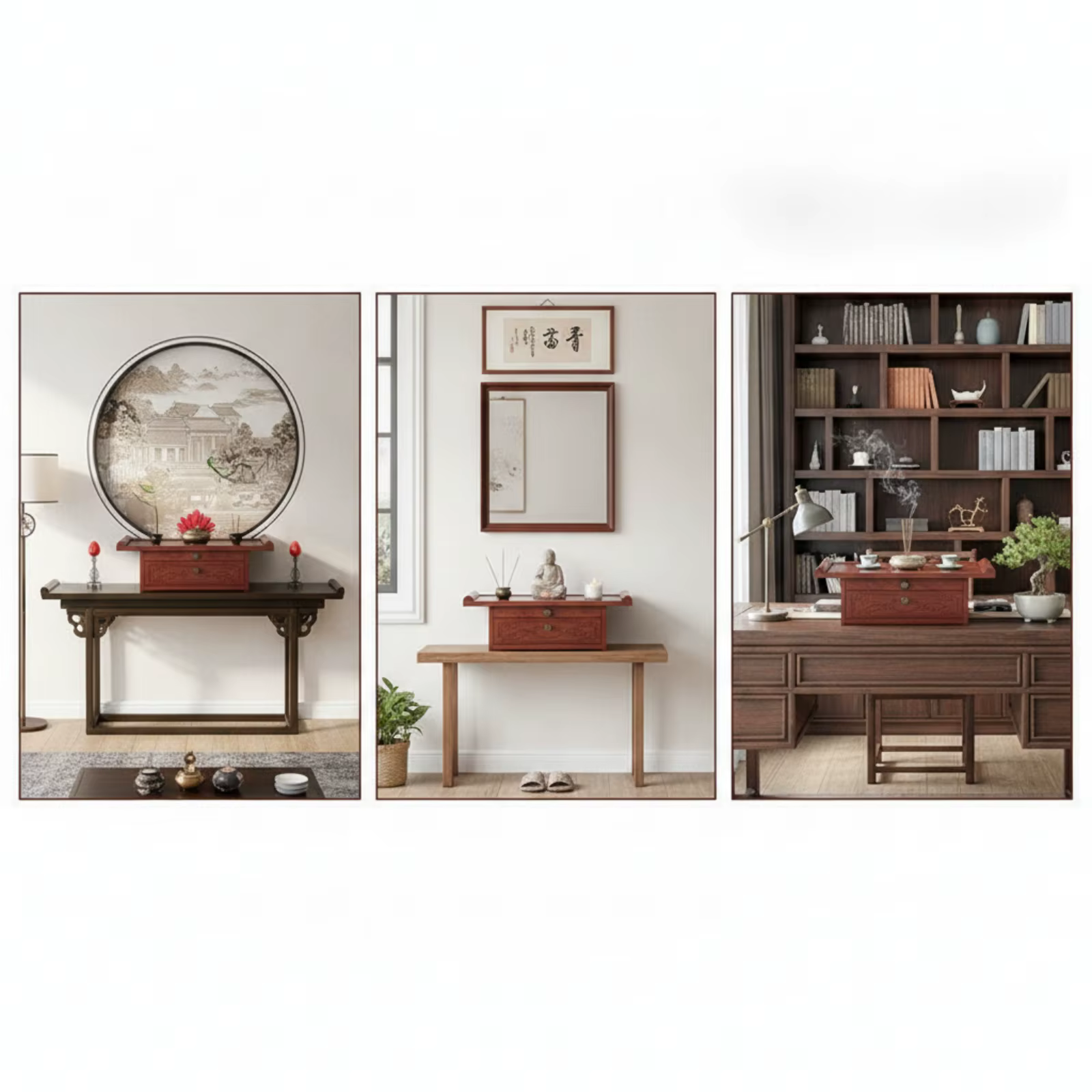 Mesa altar budista tallada con cajón, mueble compacto y resistente - imagen 4