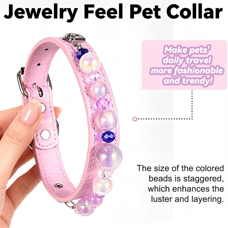 Collar regulable para perros y gatos de piel sintética con perlas - imagen 3