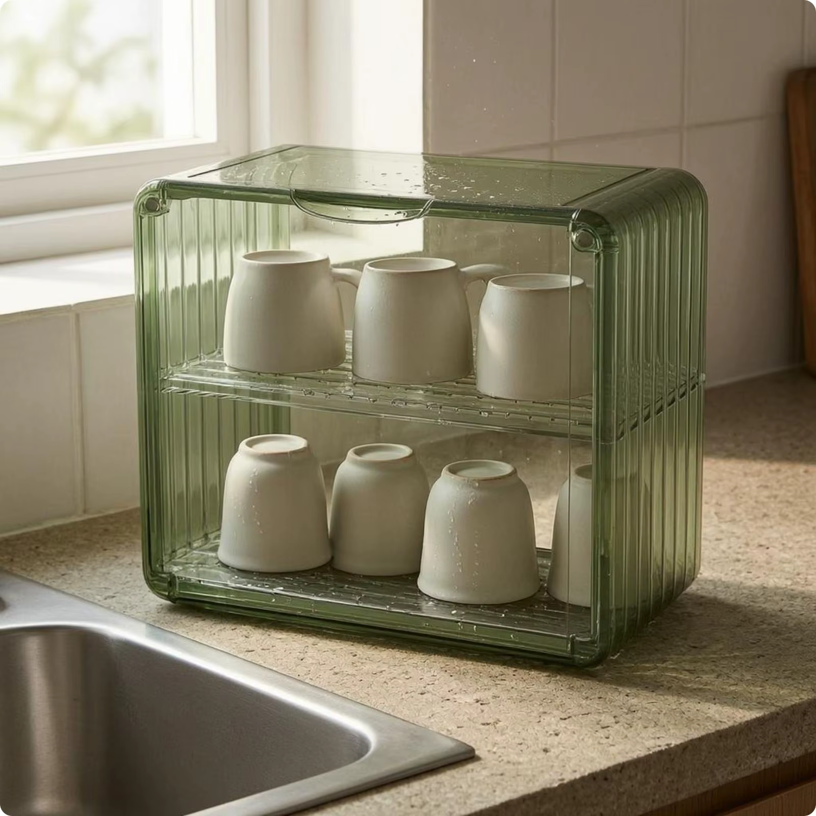 Portavasos 2 Niveles con Escurridor – Soporte Tazas Cristal y Tinas - imagen 4