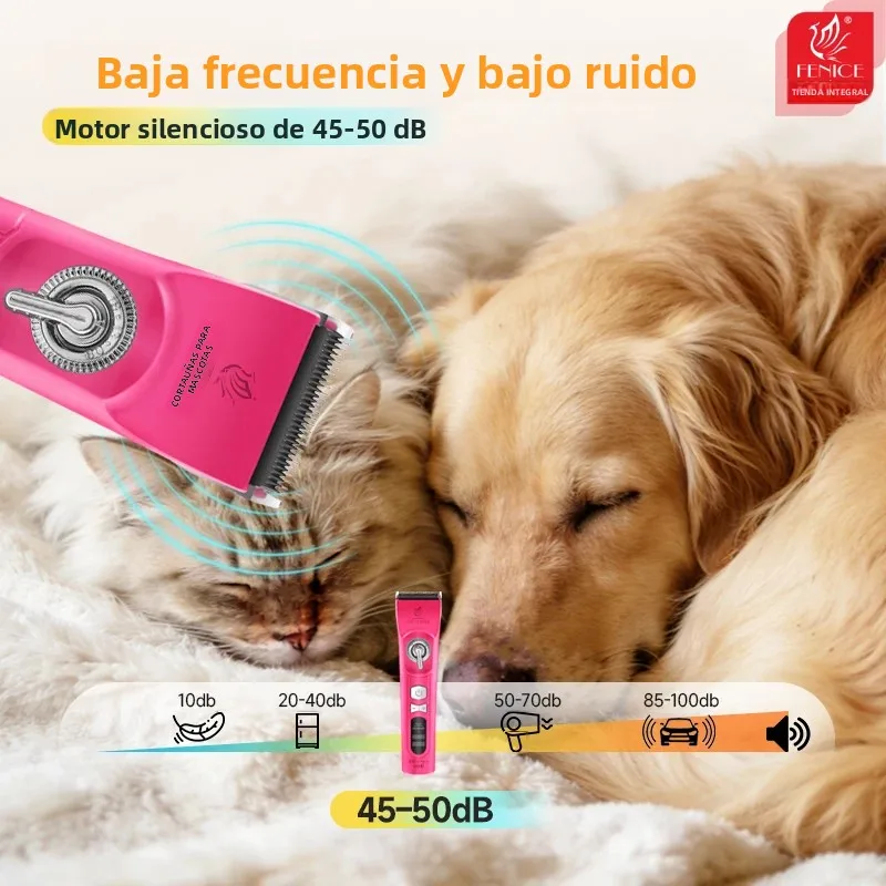 Cortapelos inalámbrico recargable de bajo ruido para perros y gatos