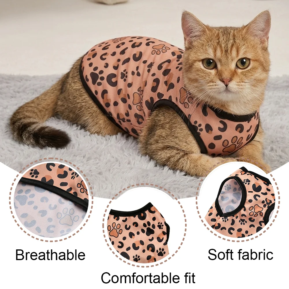 Chaleco para gatos en color rosa estampado leopardo